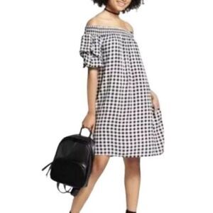 Xhilaration Dress Off Shoulder Bell Sleeves Short Black & White Gingham Size XS